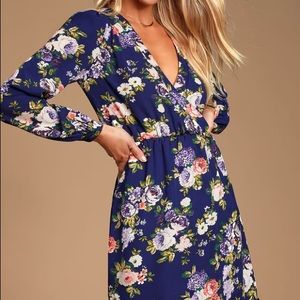 Lulu’s That's a Wrap Navy Blue Floral Print Dress